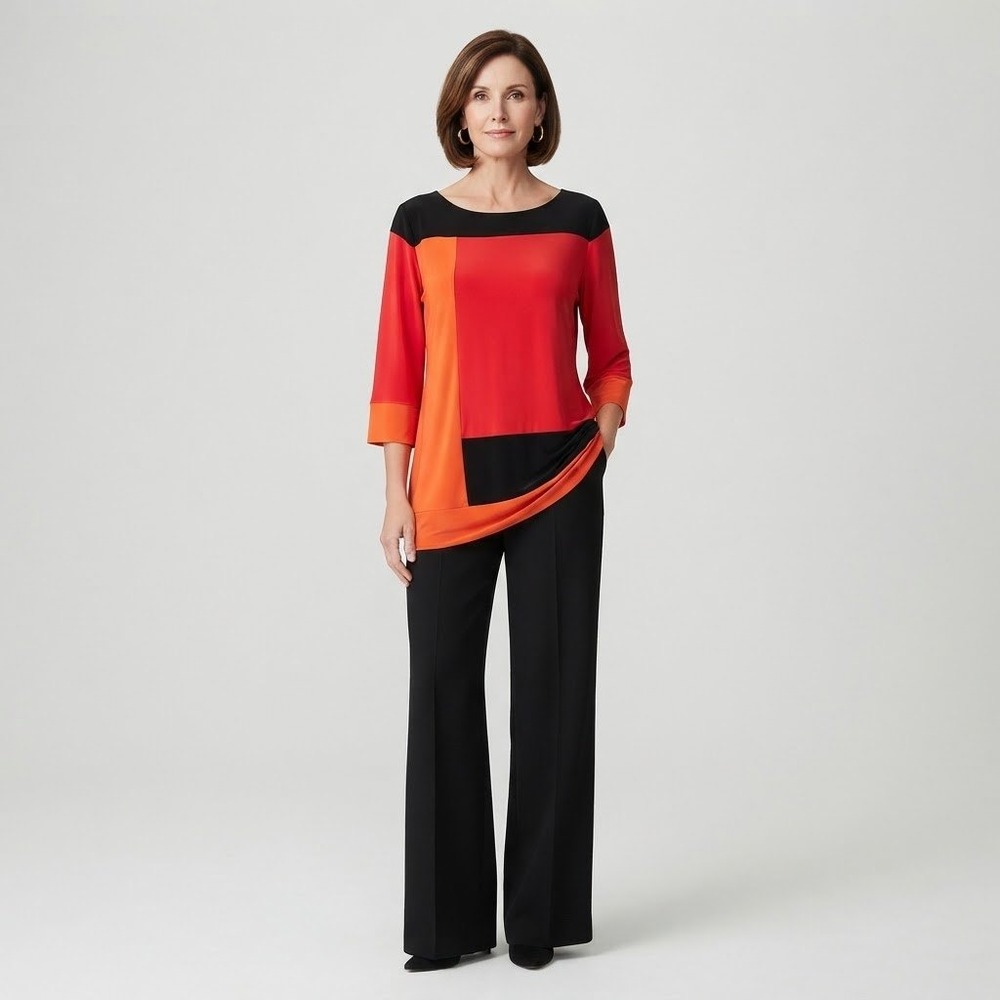Kenneth Cole Colorblock Tunic Top XL Red Orange Mod Fall Luxury Bold Maximalist